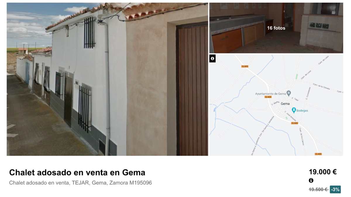 Chalet adosado en venta en Gema, Zamora, por un precio de 19.000 euros