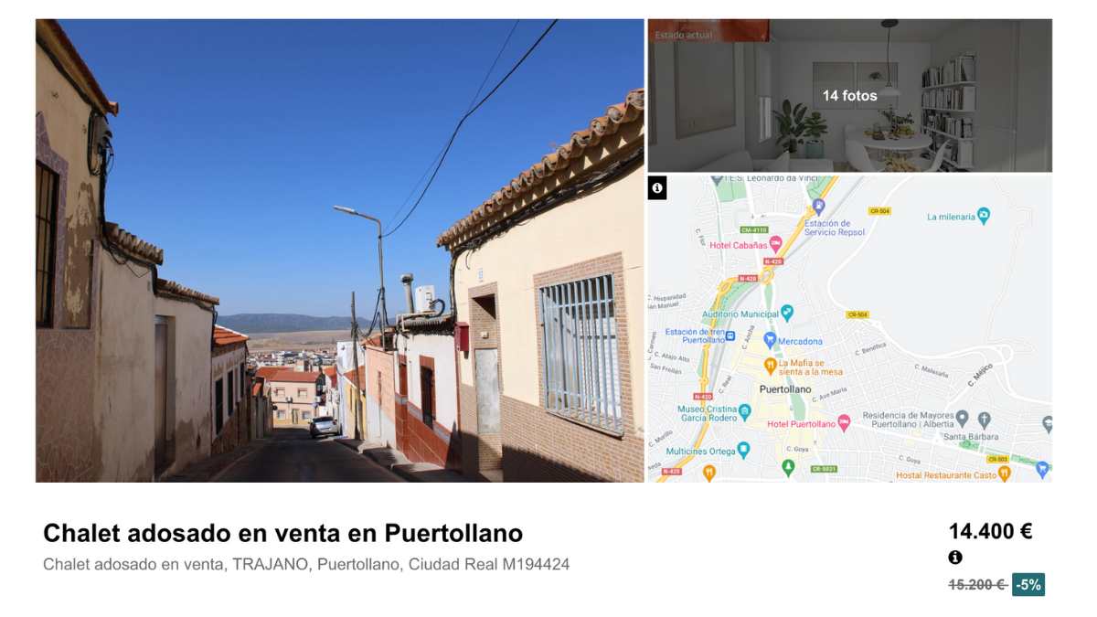 Chalet adosado en venta en Puertollano, Ciudad Real, por un precio de 14.400 euros