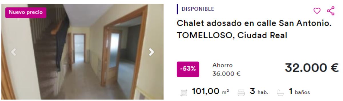 Chalet adosado en venta en Tomelloso (Ciudad Real), por un precio de 32.000 euros 