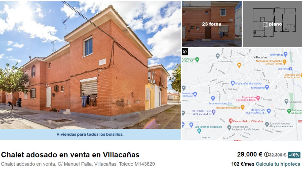 Chalet adosado en venta en Villacañas por un precio de 29.000 euros 