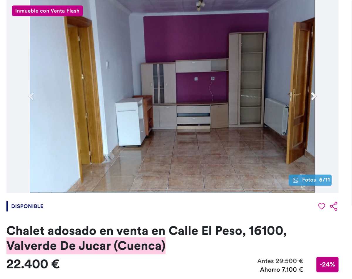 Chalet adosado en venta en Valverde de Júcar (Cuenca) por un precio de 22.400 euros 