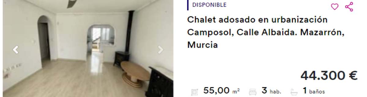 Chalet adosado en venta en Mazarrón (Murcia) por un precio de 44.300 euros 