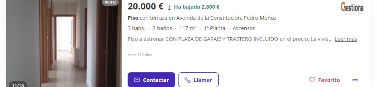 Piso en venta en Pedro Muñoz por un precio de 20.000 euros 