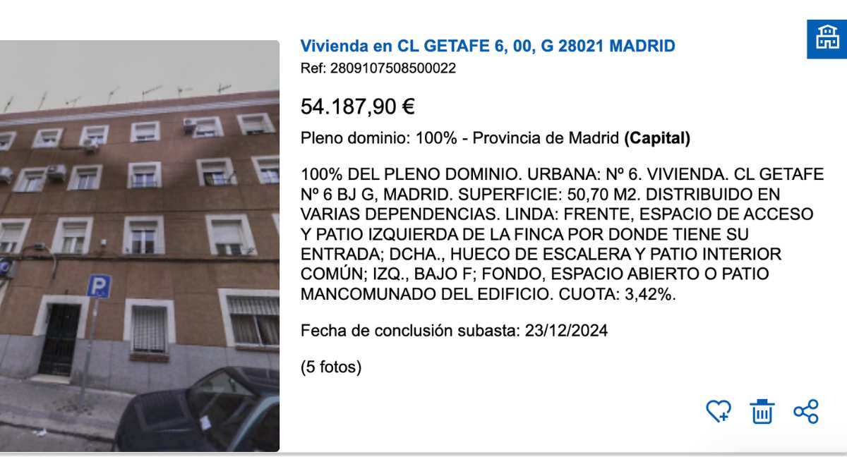 Vivienda en subasta de Hacienda