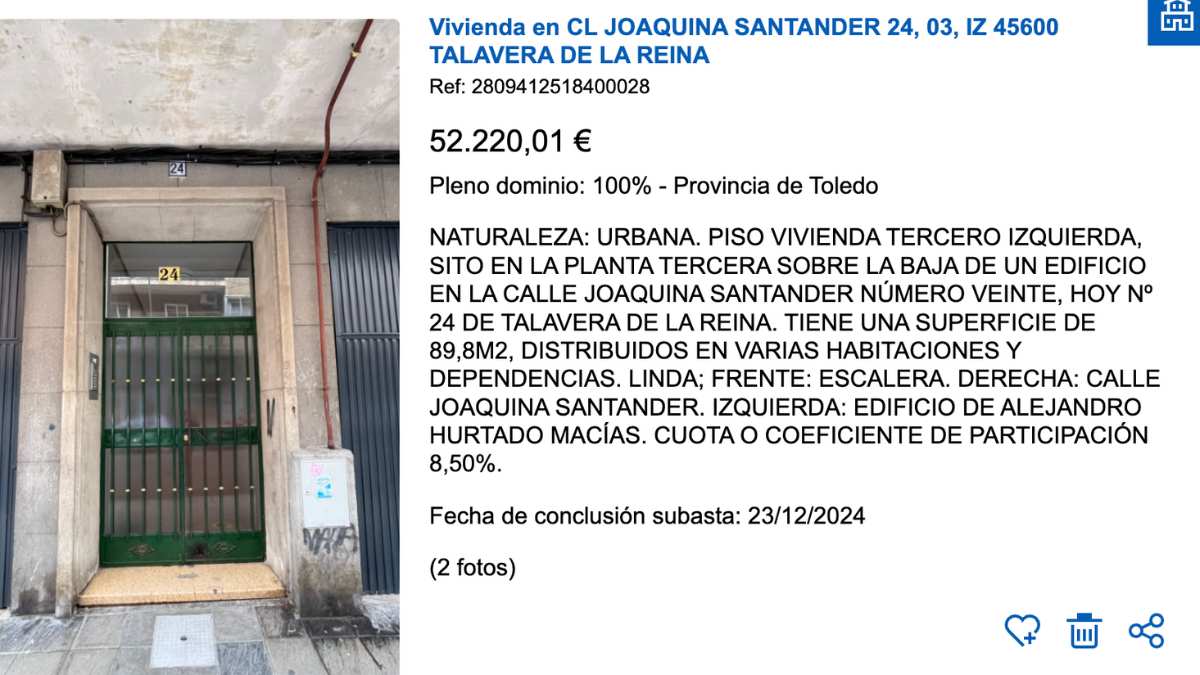 Vivienda en subasta de Hacienda 