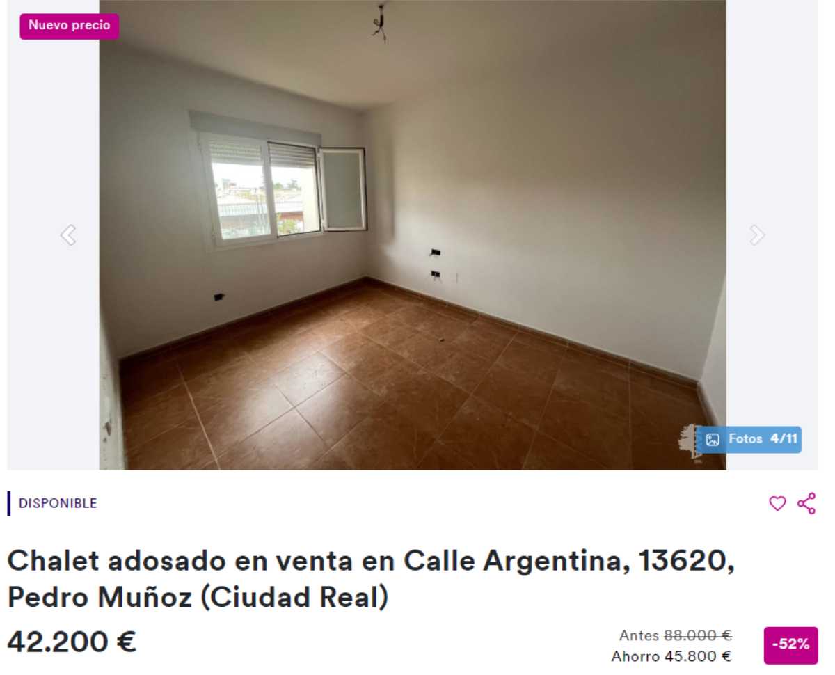 Chalet adosado en venta en Pedro Muñoz (Ciudad Real) por un precio de 42.200 euros 