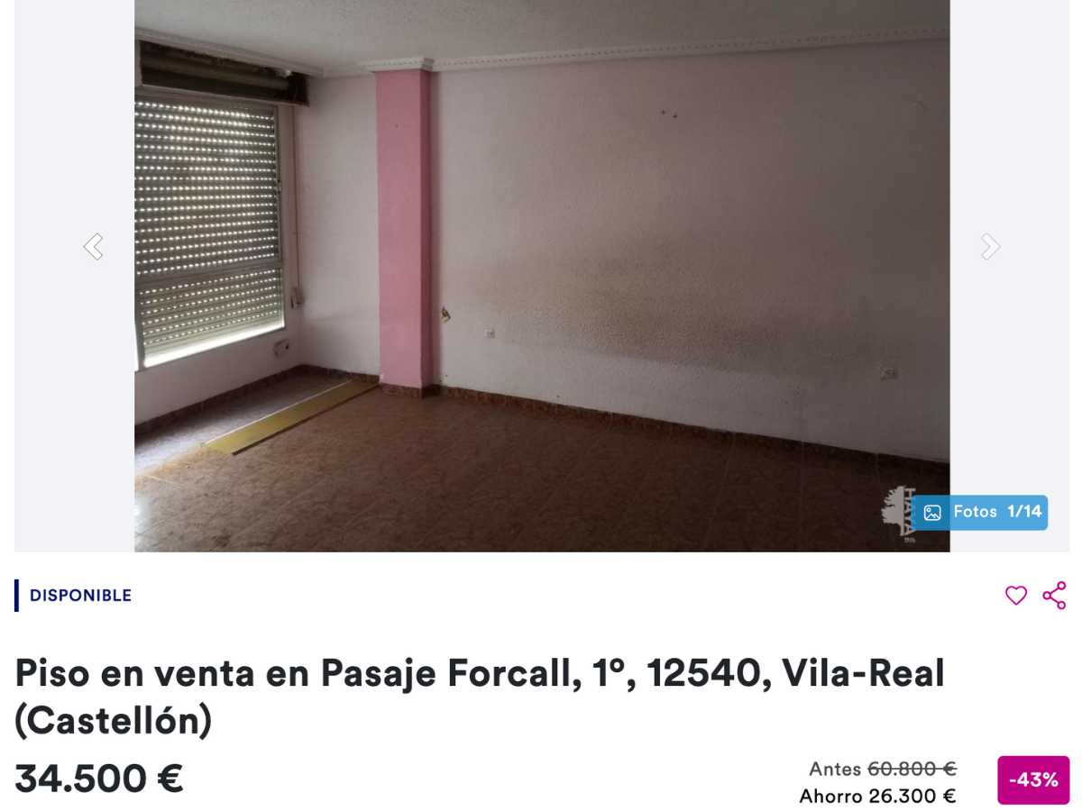 Piso en venta en Vila-Real (Castellón) por un precio de 34.500 euros 