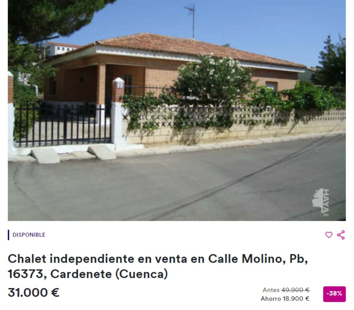 Chalet independiente en Cardenete por un precio de 31.000 euros