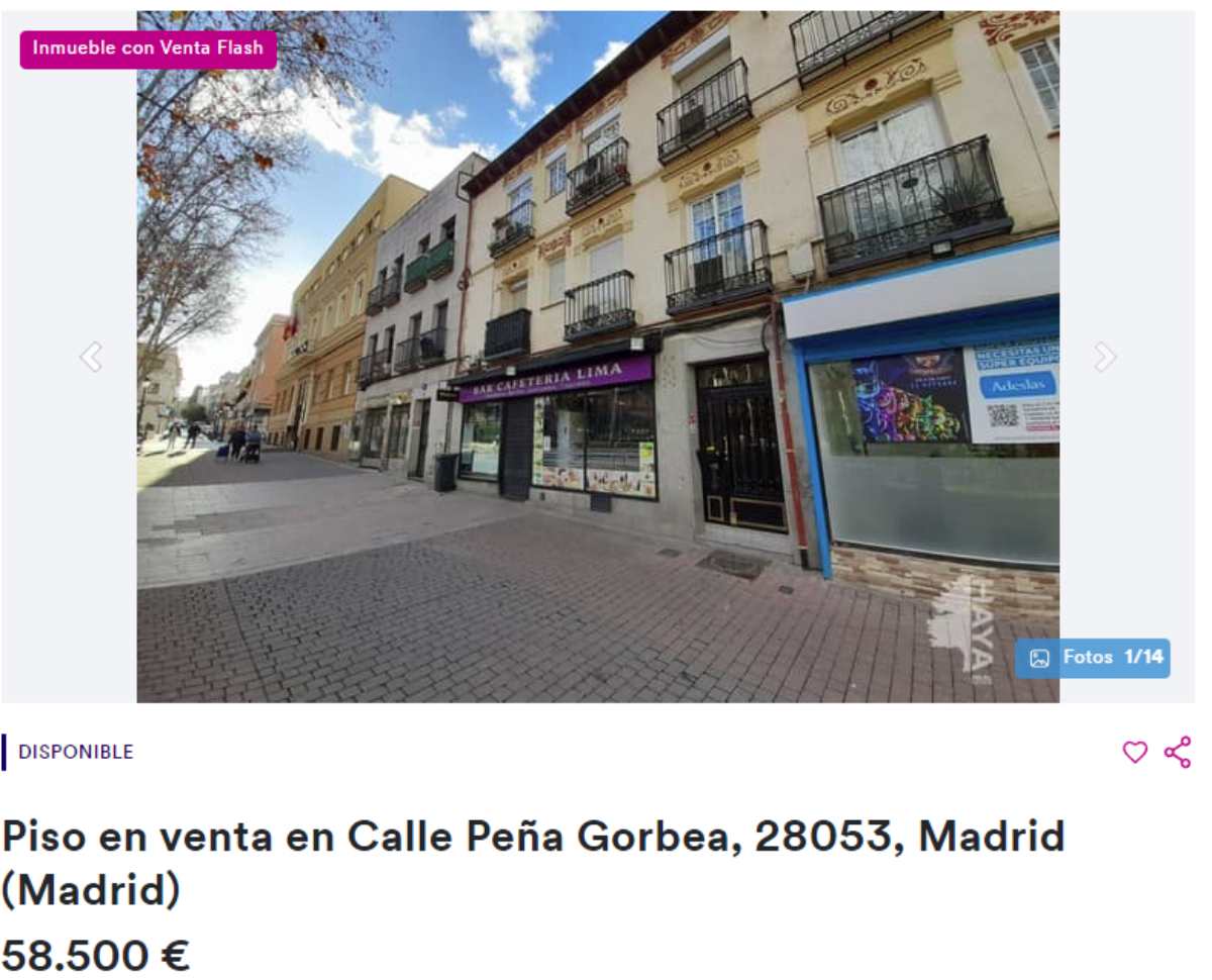 Piso en venta en Madrid por un precio de 58.500 euros 