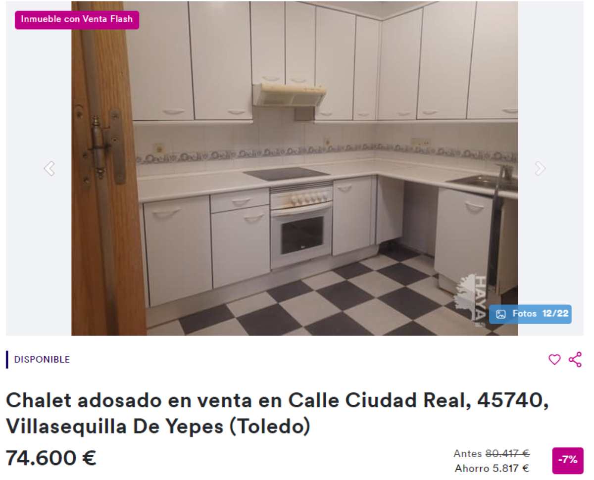Chalet adosado en venta en Villasequilla de Yepes (Toledo) por un precio de 74.600 euros 