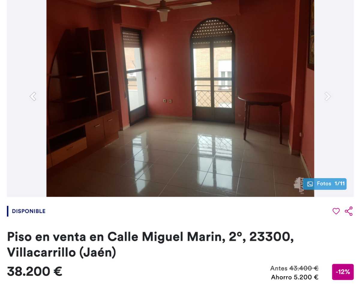 Piso en venta en Villacarrillo (Jaén) por un precio de 38.200 euros 