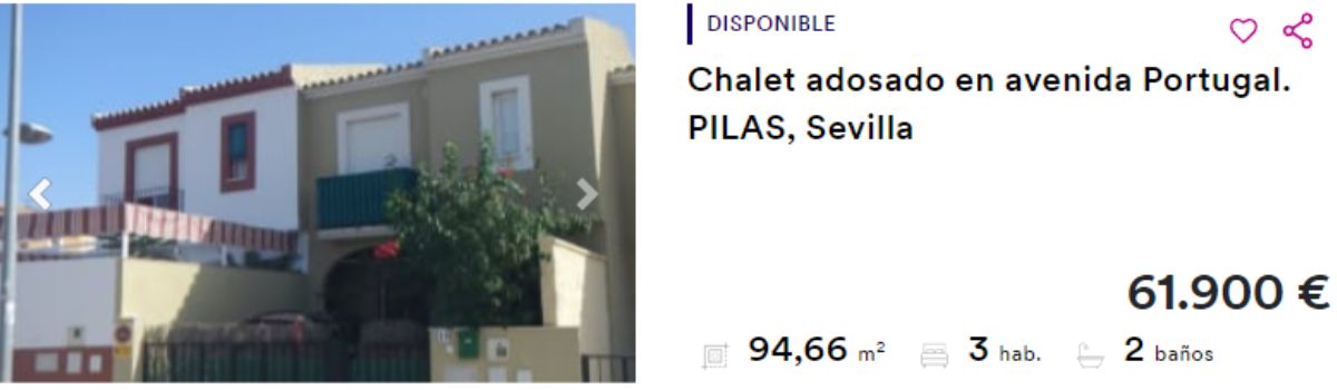 Chalet adosado en venta en Pilas (Sevilla) por un precio de 61.900 euros 