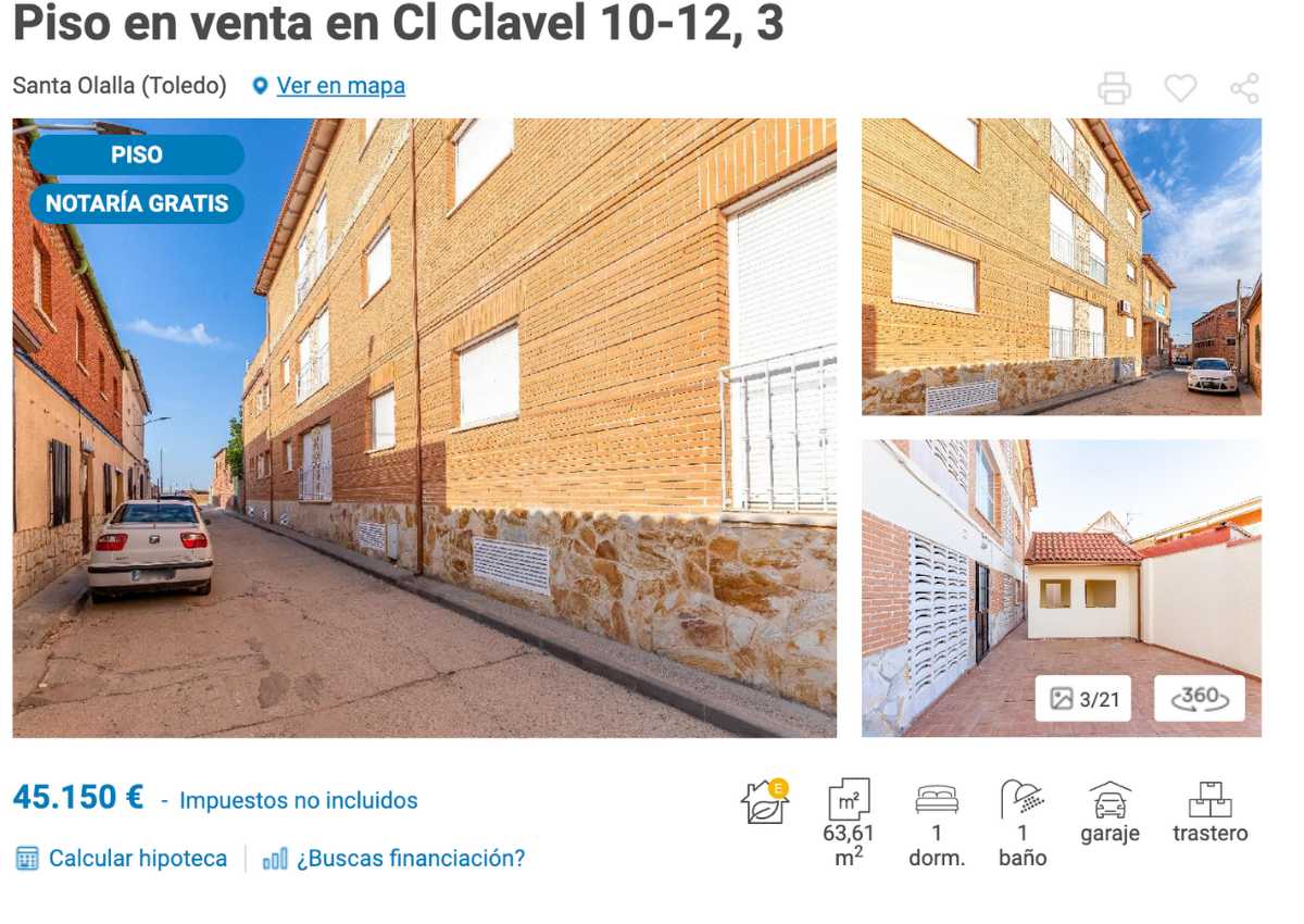 Piso en venta en Santa Olalla por un precio de 45.150 euros 