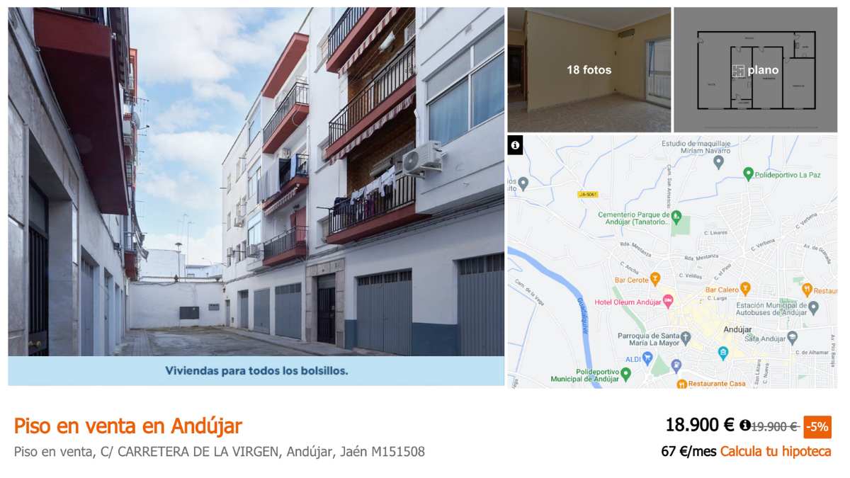 Piso en venta en Andújar (Jaén) por un precio de 18.900 euros