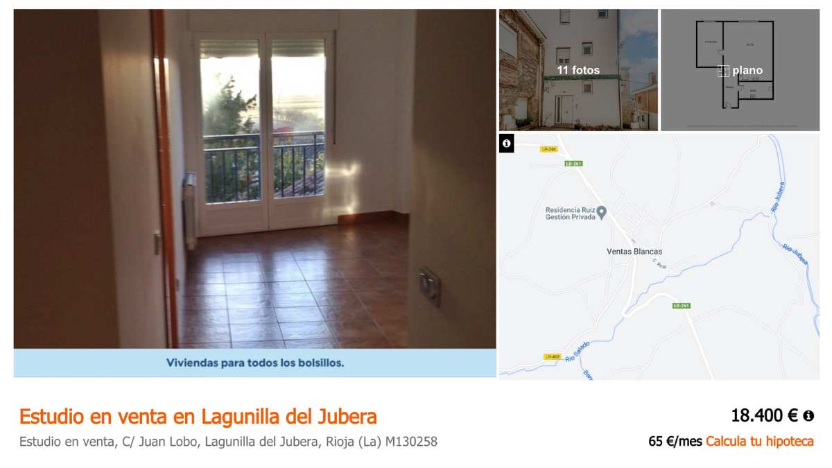 Estudio en venta en Lagunilla del Jubera (La Rioja) por un precio de 18.400 euros 