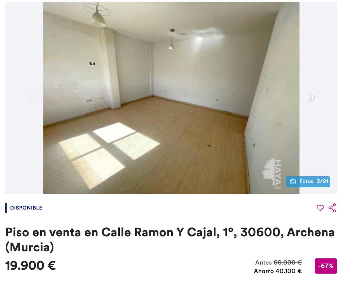 Piso en venta en Archena (Murcia) por un precio de 19.900 euros 