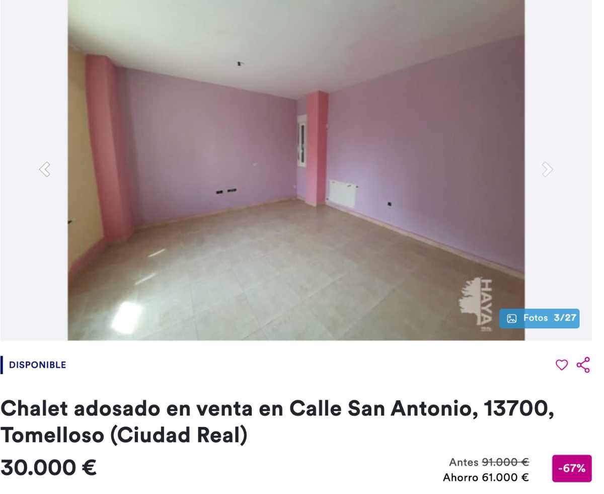 Chalet adosado en venta en Tomelloso (Ciudad Real) por un precio de 30.000 euros 