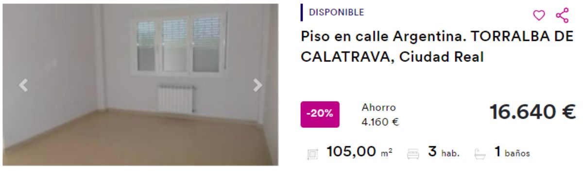 Piso en venta en Torralba de Calatrava (Ciudad Real), por un precio de 16.640 euros