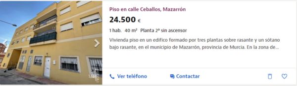Piso en venta en Mazarrón por 24.500 euros 