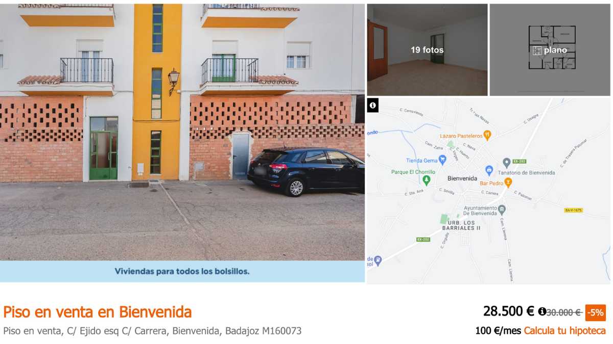 Piso en Venta en Bienvenida (Badajoz) por un precio de 28.500 euros 