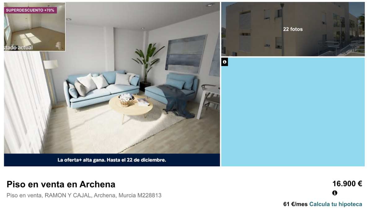 Piso en venta en Archena por un precio de 16.900 euros 