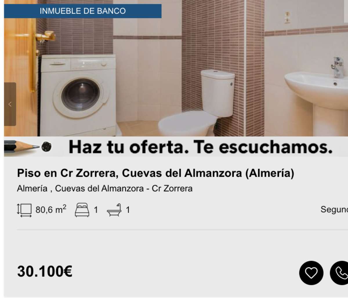 Piso en venta en Cuevas de Almanzora por un precio de 30.100 euros 