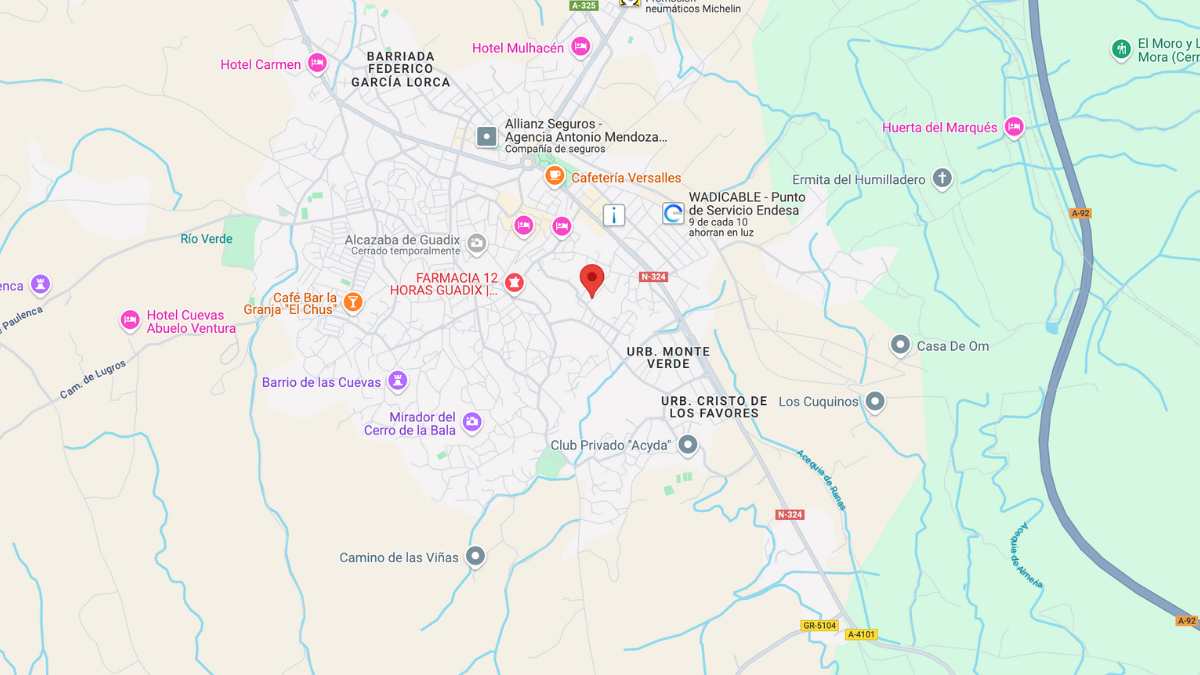 Localización de la vivienda de la Seguridad Social en Guadix (Granada)