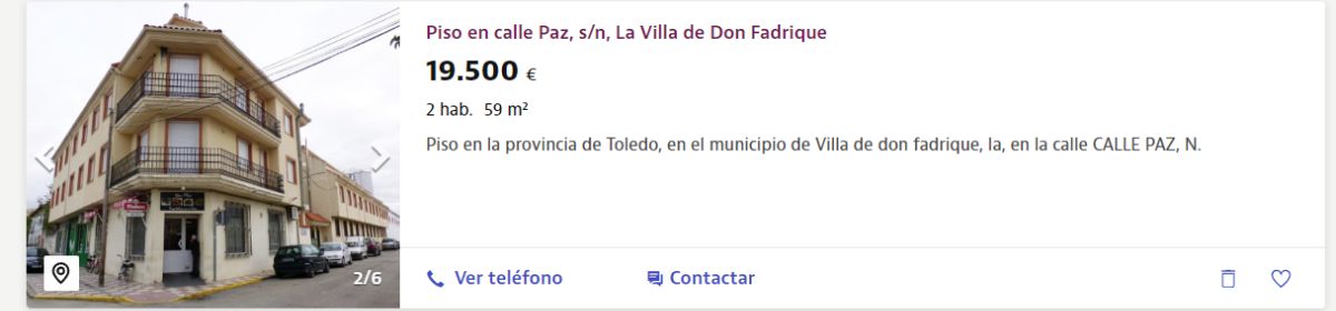 Piso en venta en La Villa de Don Fadrique por un precio de 19.500 euros 