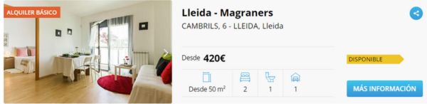 Piso de alquiler básico en Lleida por 420€ al mes 