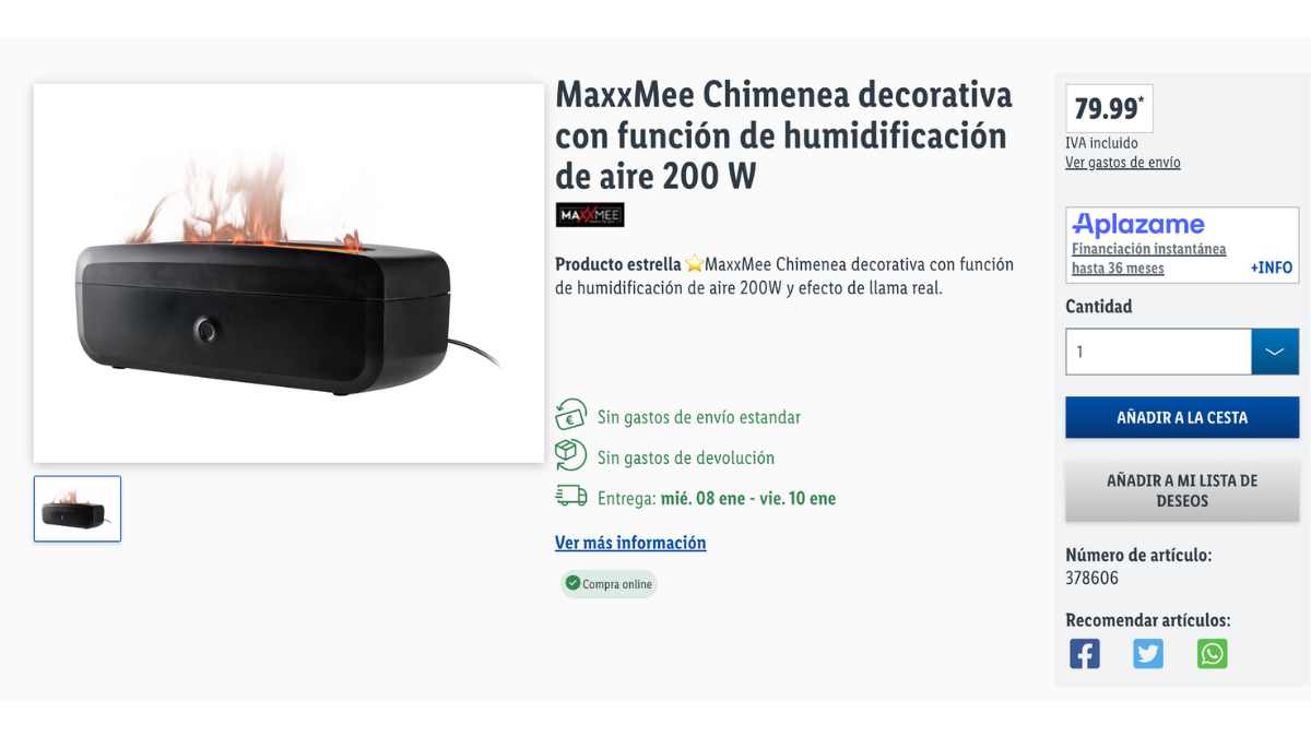 Chimenea con humidificador de Lidl