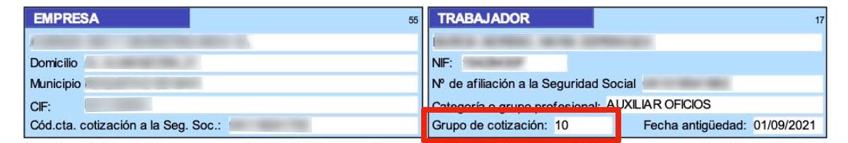 Grupo de cotización en la nómina