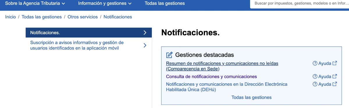 Pantalla sobre cómo consultar las notificaciones de Hacienda