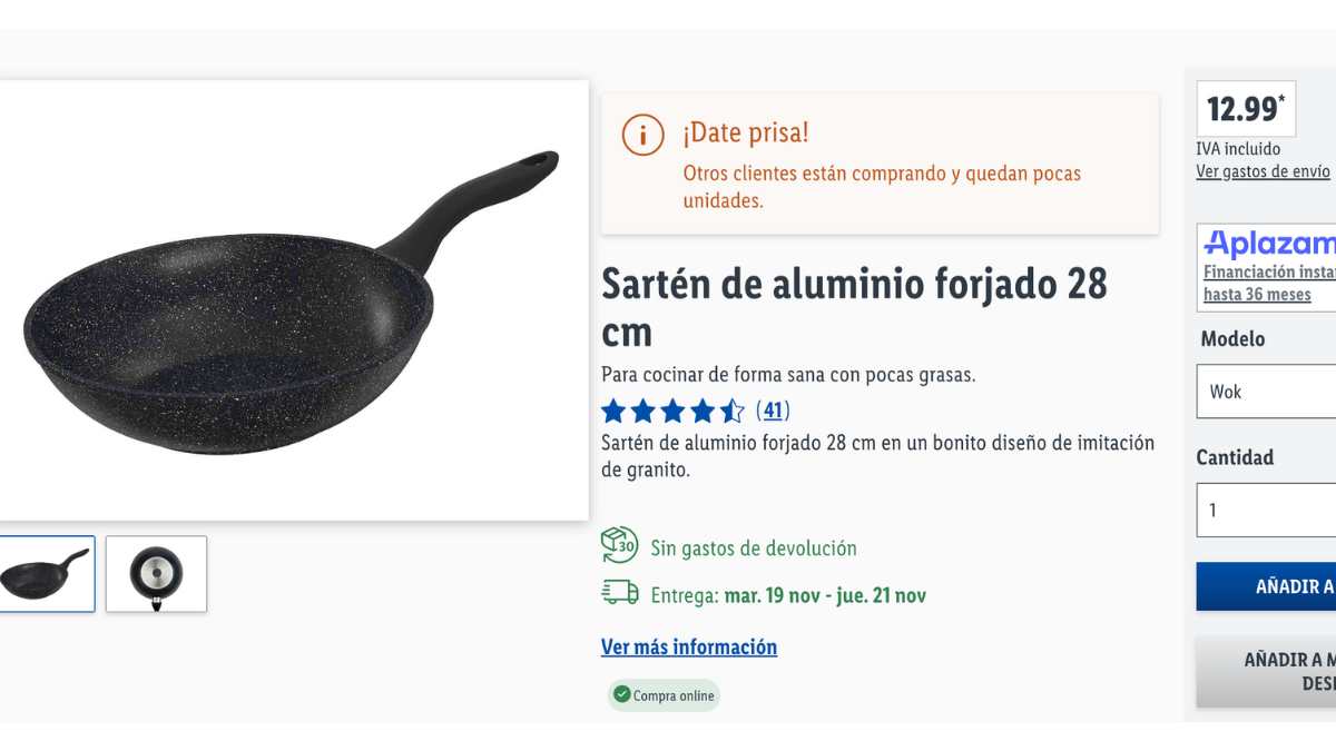 Sartén de aluminio forjado de 28 cm por un precio de 12,99 euros