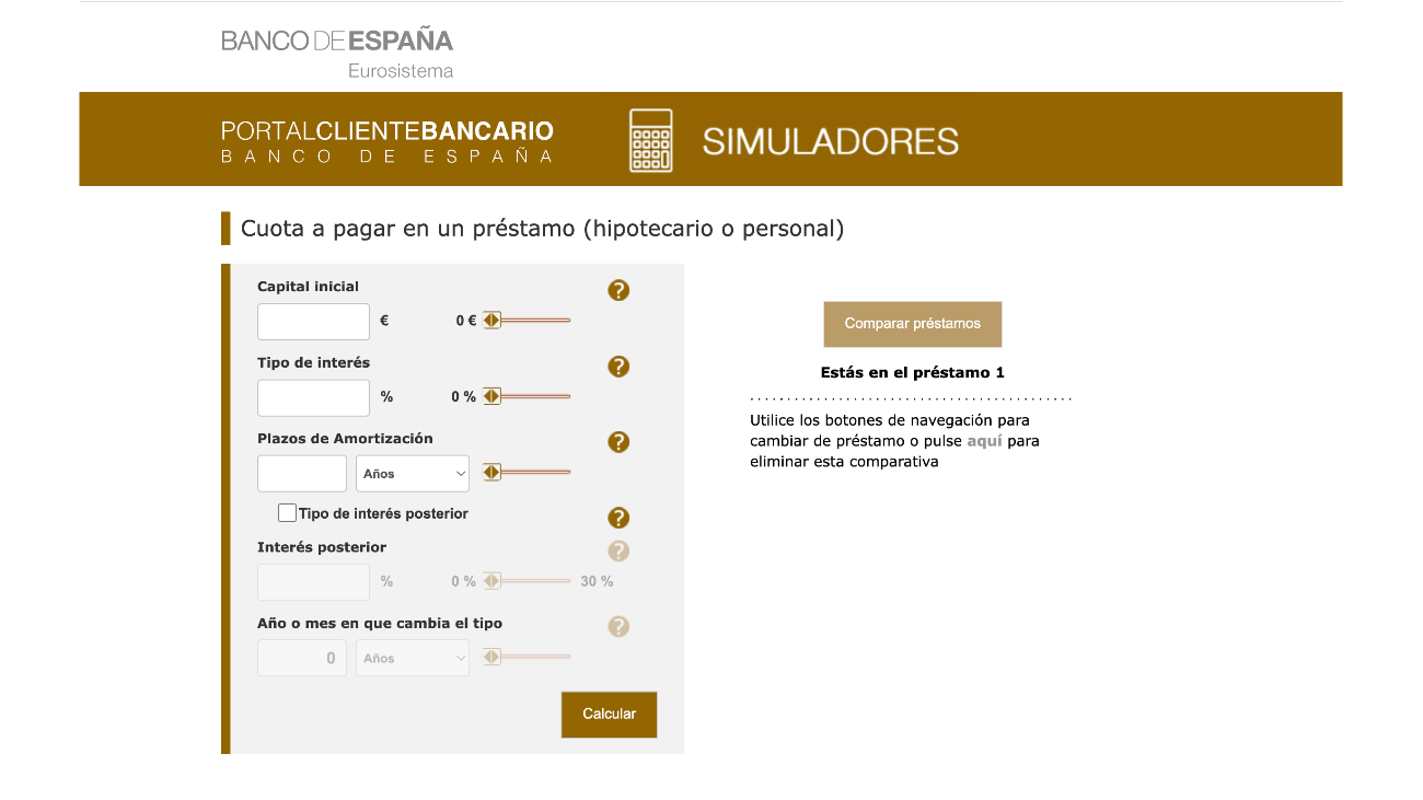 Simulador hipotecas del Banco de España