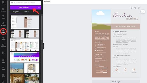 Cambiar foto del CV en Canva
