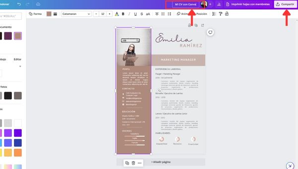 Nombrar el archivo CV en Canva 