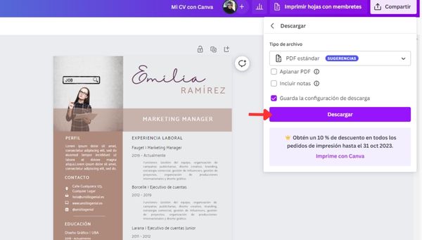 Descargar CV de Canva 