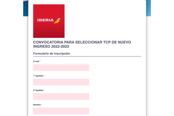 Registro convocatoria Iberia TCP