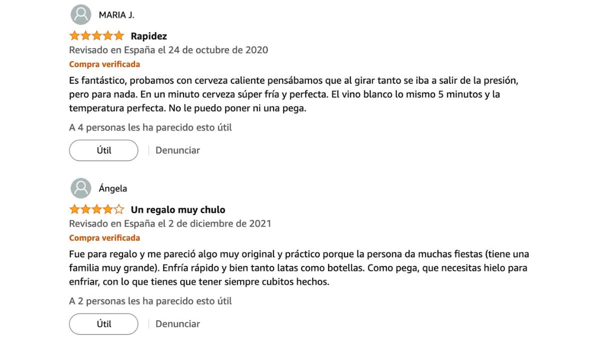 Opiniones del enfriador de botellas a la venta en Amazon 