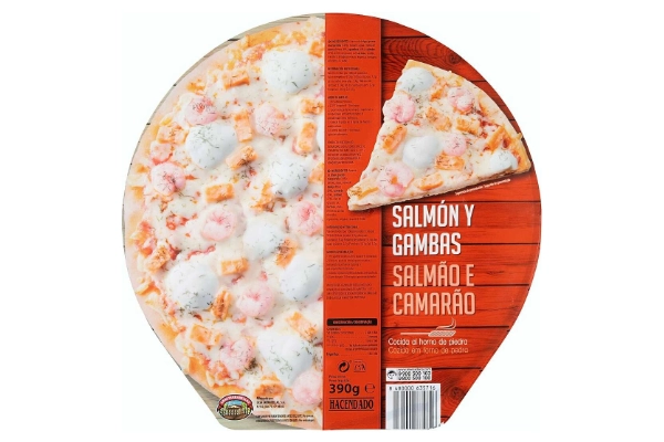 Pizza congelada de salmón y gambas, de Mercadona
