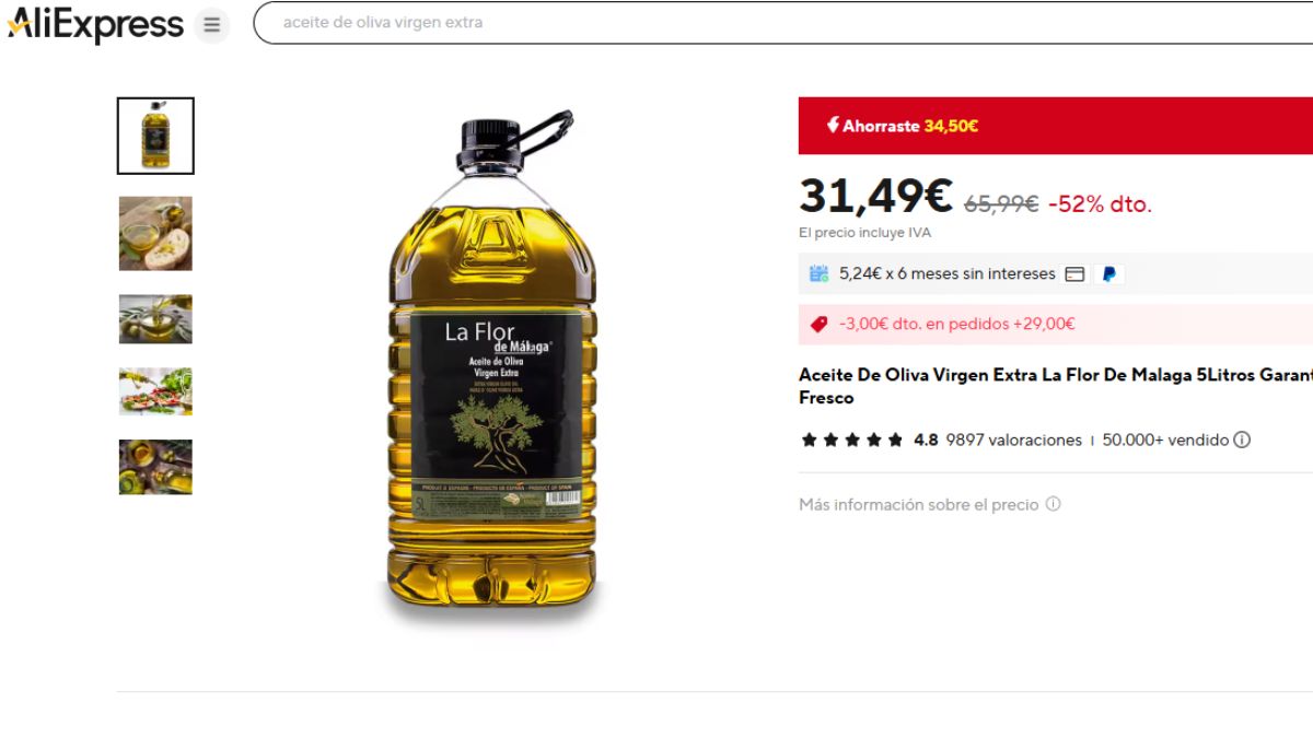 Oferta de Aliexpress de aceite de oliva virgen extra