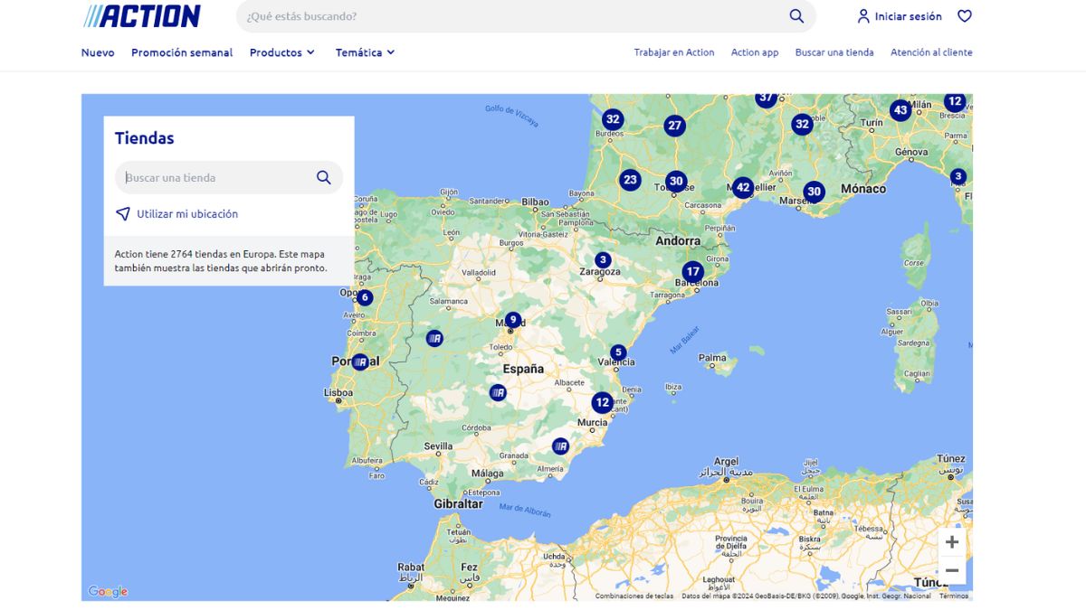 Mapa con las ciudades en las que hay un supermercado Action.