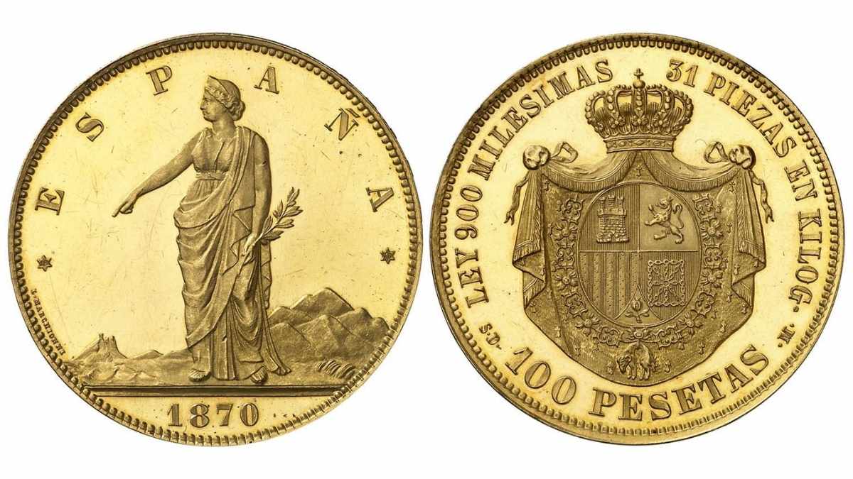 100 pesetas en oro de 1870 de la I República