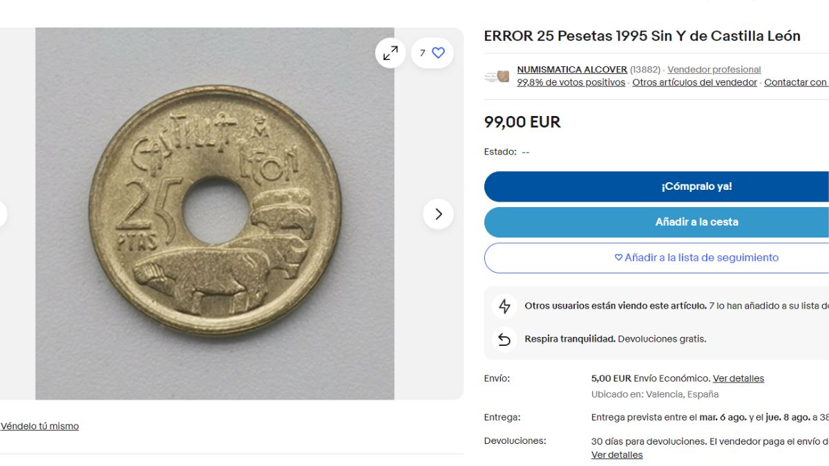 Moneda de 25 pesetas a la venta en internet.