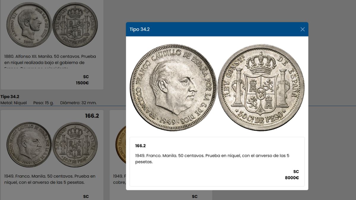 Moneda de Franco en la web de subastas