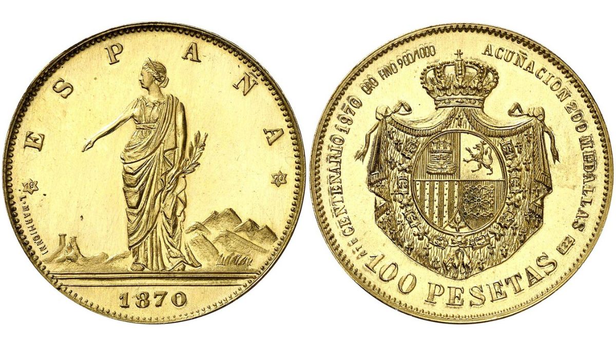 Moneda de oro de 1870.