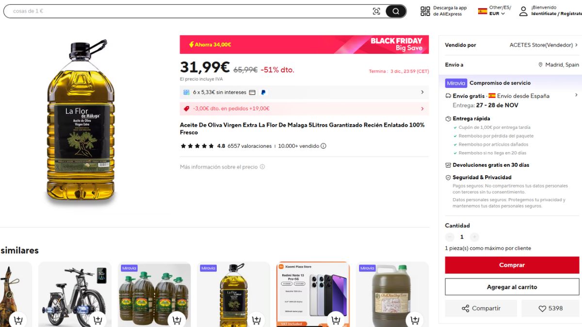 Oferta en aceite de oliva aliexpress