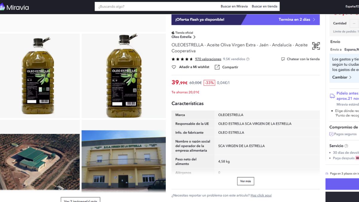 Oferta de aceite de oliva de Jaén en Miravia