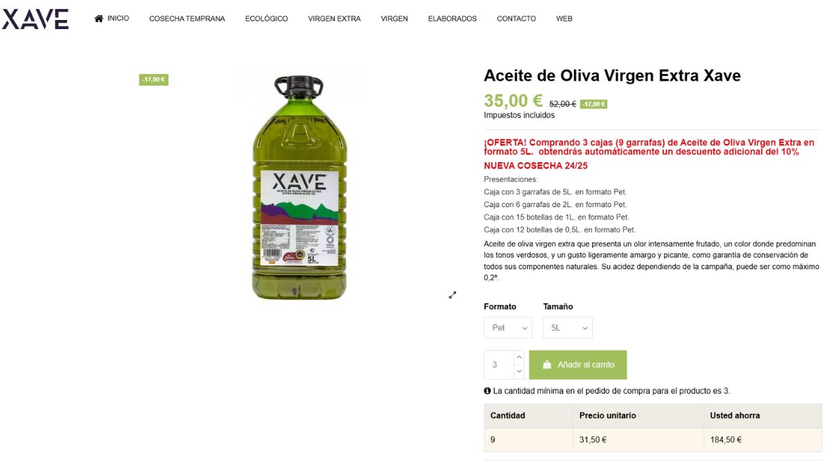 Oferta en aceite de oliva Xave