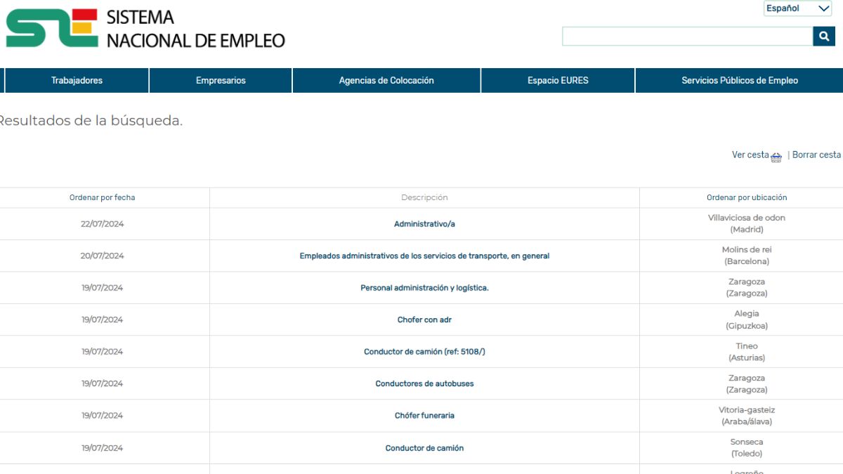 Página del Sistema Nacional de Empleo.